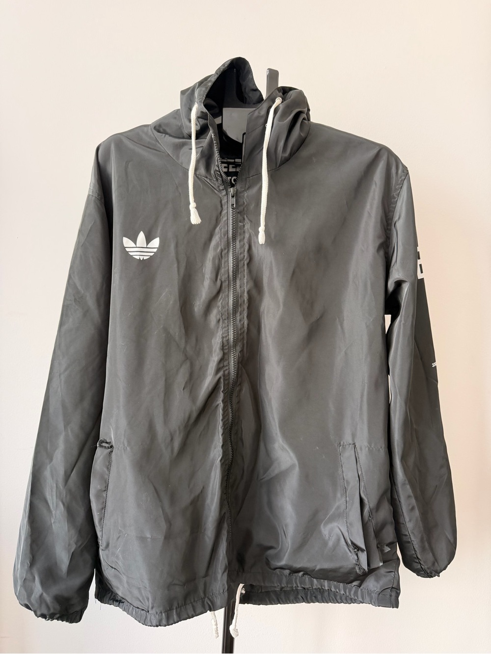 Adidas Yeezus Yeezy Men's Gray Trefoil Hooded Windbreaker Jacket